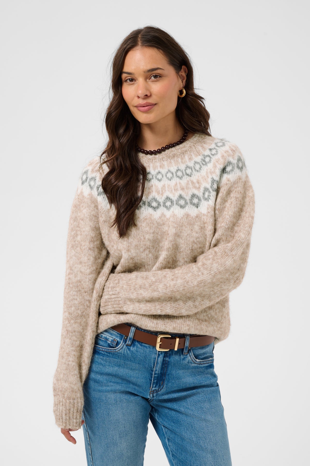 Kaffe KAberta Pullover Beige Melange/Grey/Chalk
