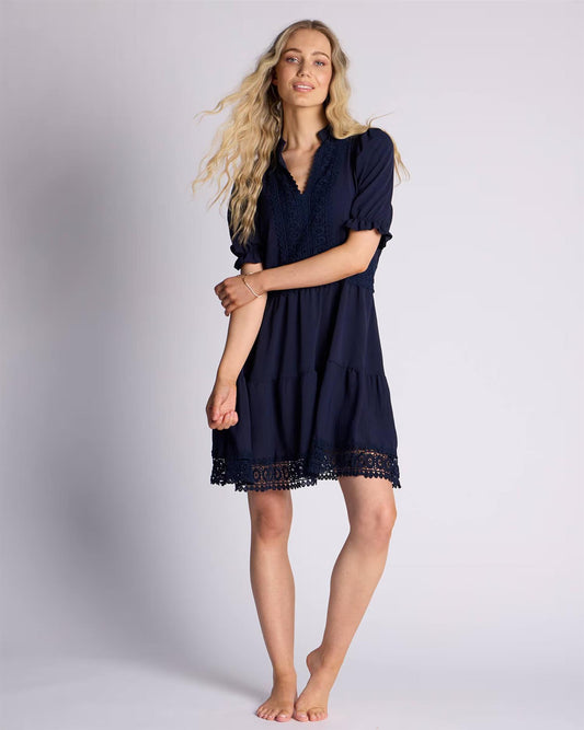 Floyd Kjole Karianne Navy M/kort Erm