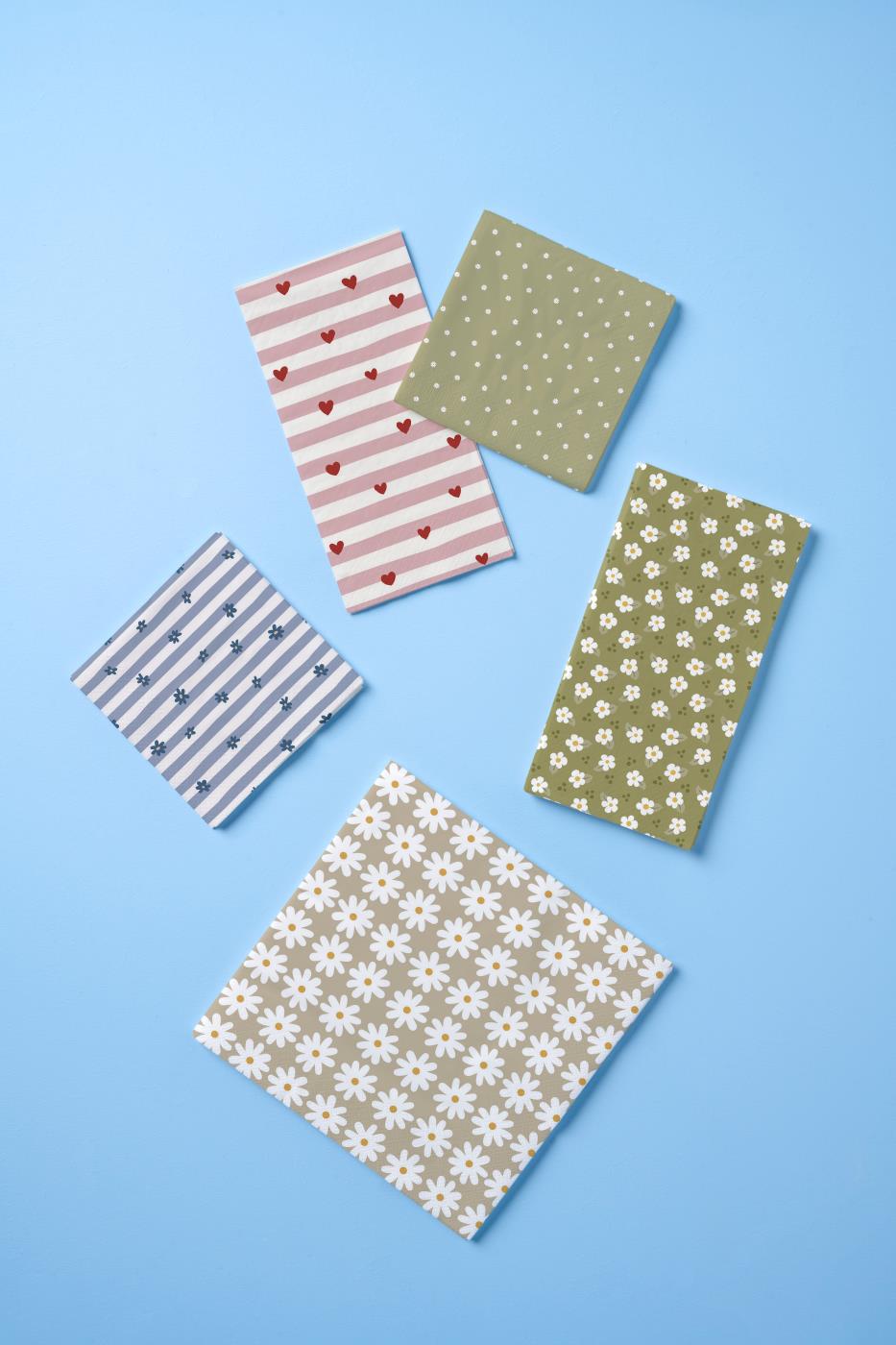 Ib Laursen Kaffeservietter 12,5x12,5 cm Blå Blomster Og Lyseblå Striper 20 stk/pakning