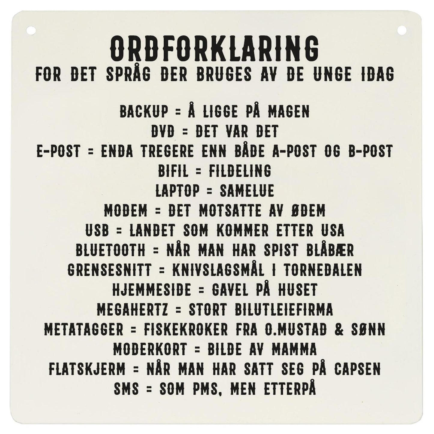 Skilt firkantet lite Ordforklaring språk 15,5x15,5cm Metall