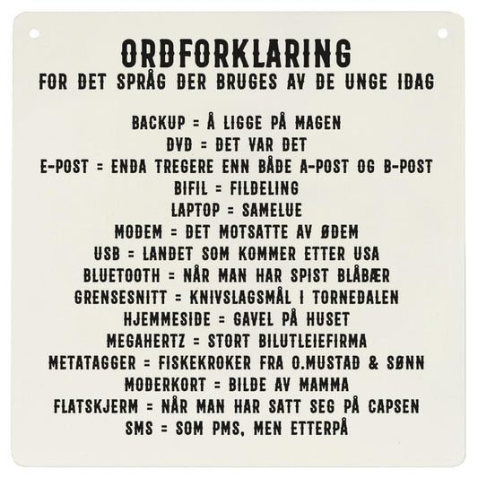 Skilt firkantet lite Ordforklaring språk 15,5x15,5cm Metall