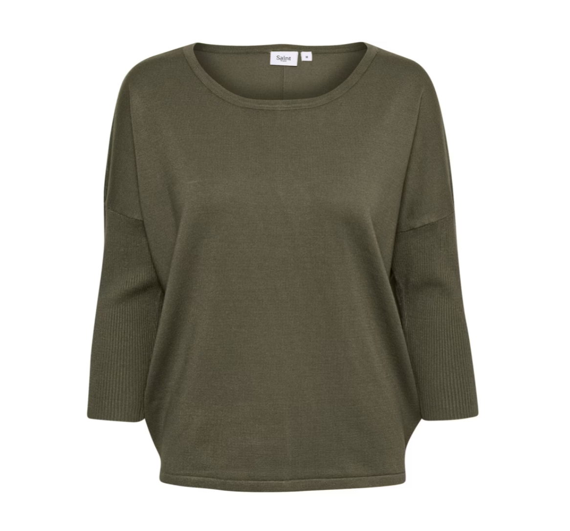 Saint Tropez MilaSZ R-Neck Pullover Army Green Melange