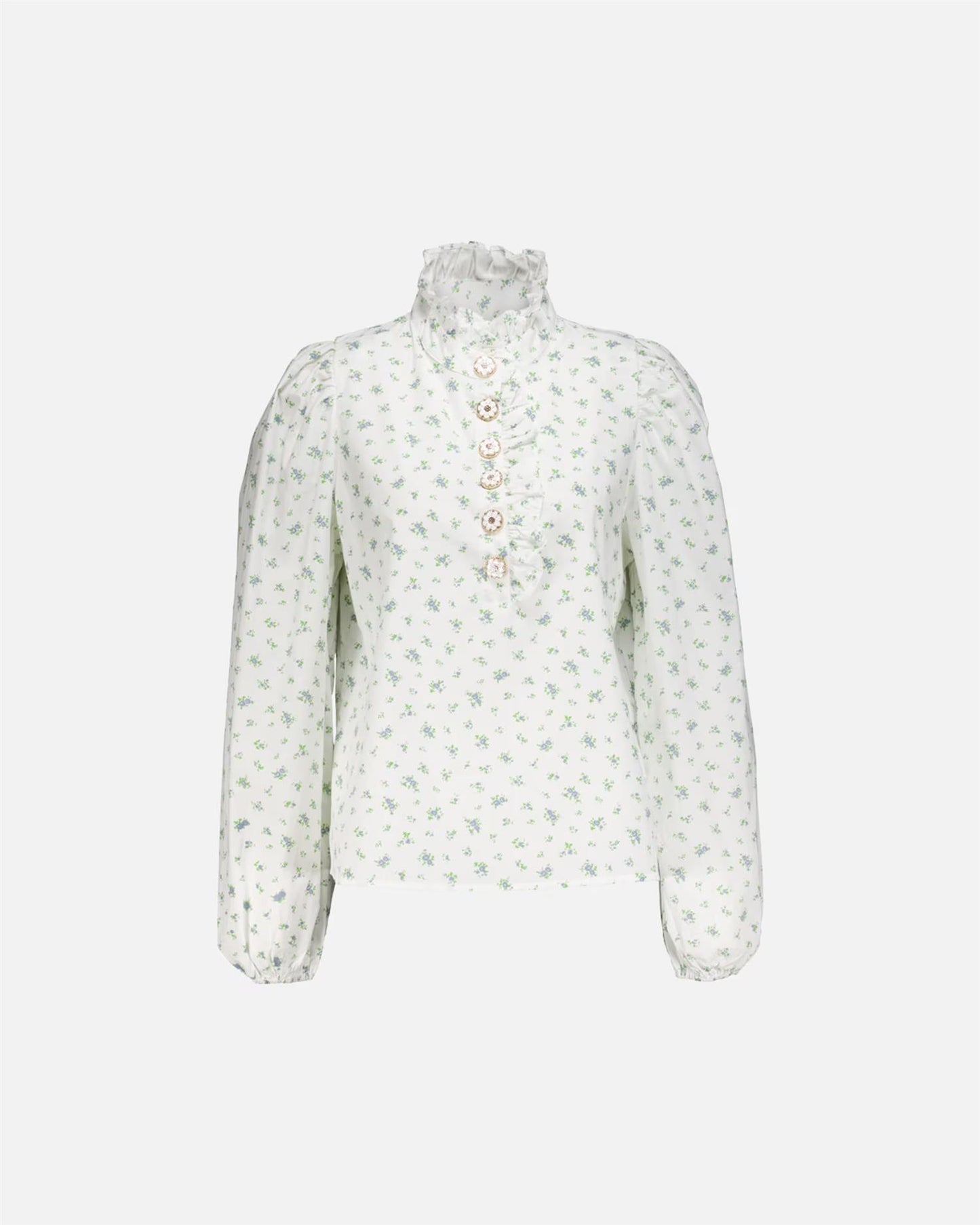 Floyd Vanda - Lys blomstrete bluse med blå detaljer