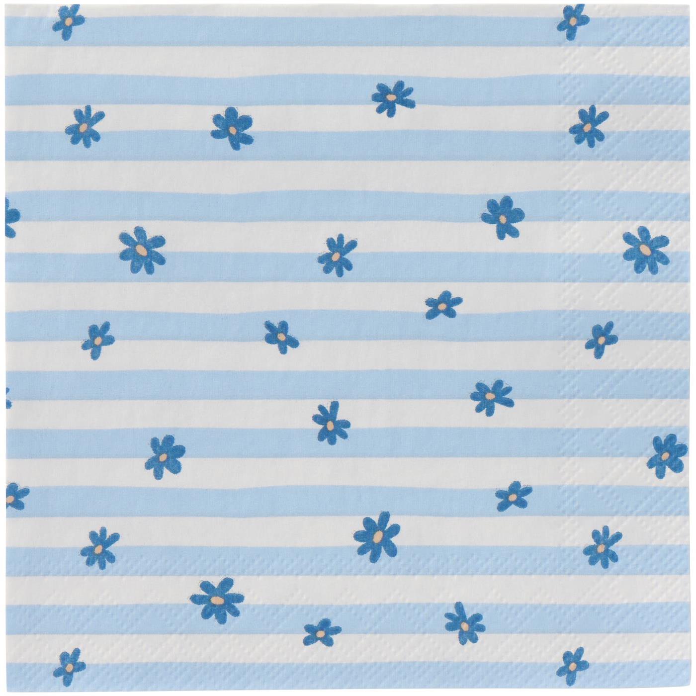 Ib Laursen Kaffeservietter 12,5x12,5 cm Blå Blomster Og Lyseblå Striper 20 stk/pakning