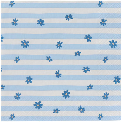 Ib Laursen Kaffeservietter 12,5x12,5 cm Blå Blomster Og Lyseblå Striper 20 stk/pakning