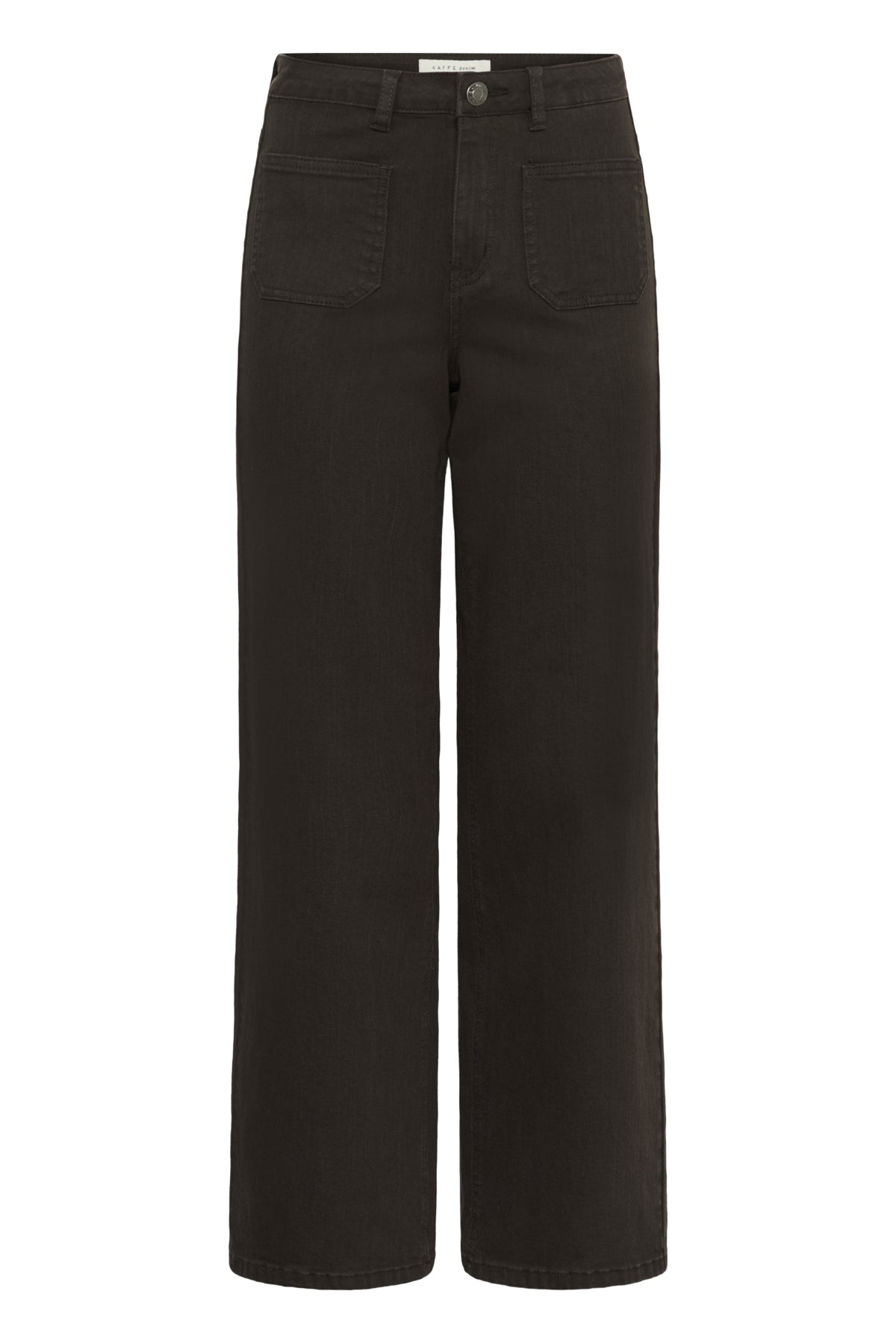 Kaffe KAbrook – Mørkebrun jeansbukse med vide ben og høy midje (lengde 30 tommer)