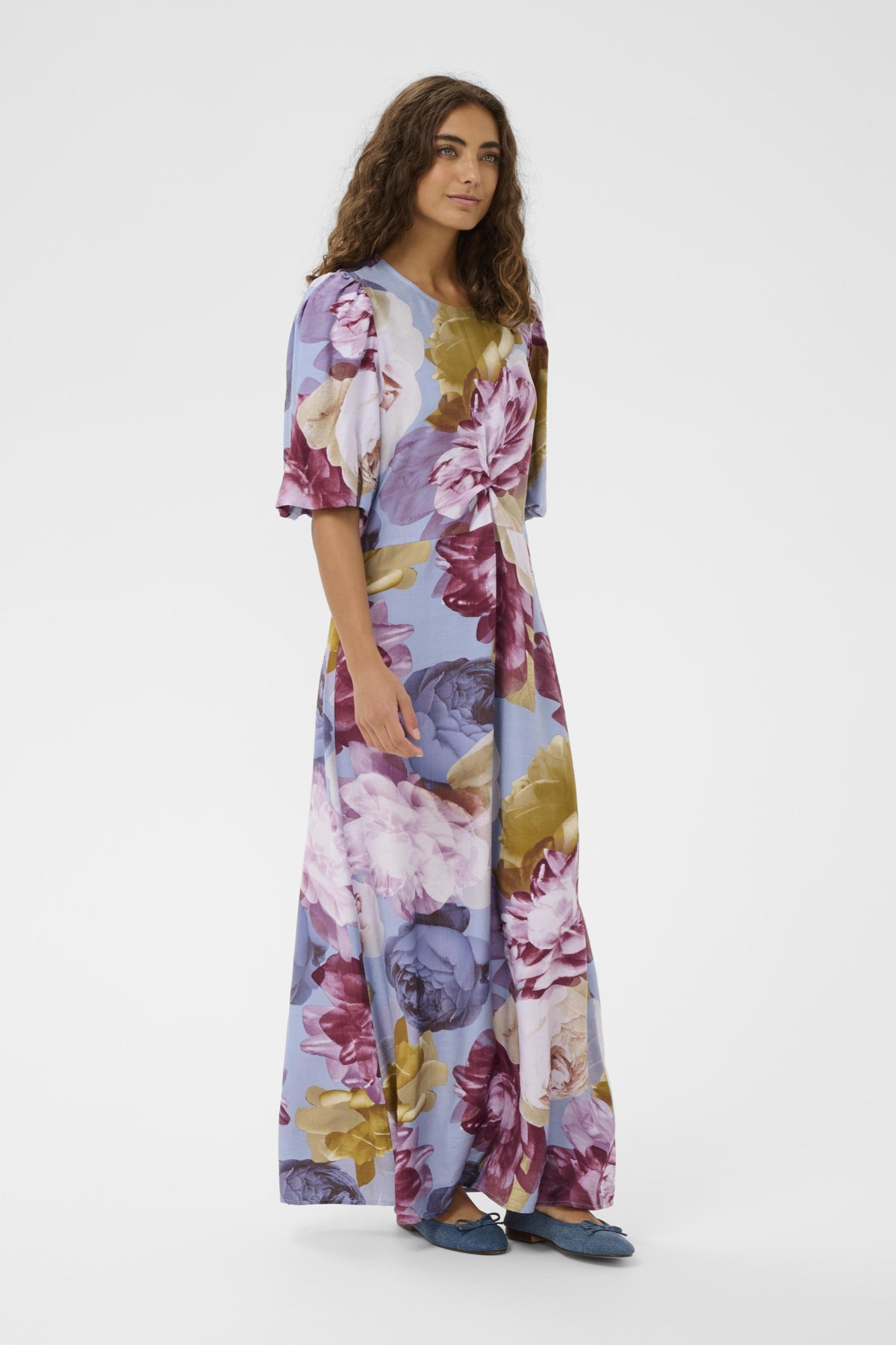 Culture CUmagna Greece Long Dress Blue/Pink/Yellow Flower