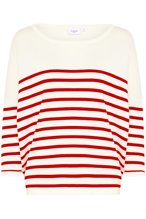 Saint Tropez MilaSZ R-Neck St. Pullover Rød og Hvit Stripete