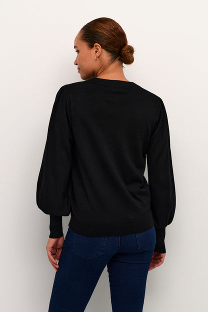 KAlizza Round Neck Knit Pullover Buttons Black