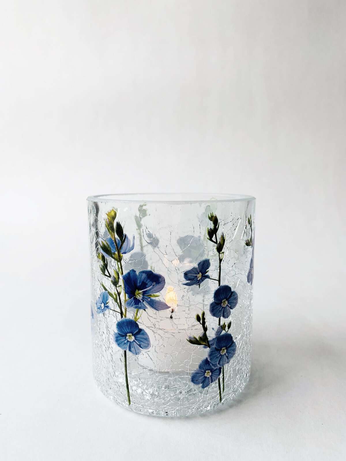 Trend Design Lysglass Krakelert Forglemmegei 9×10 cm