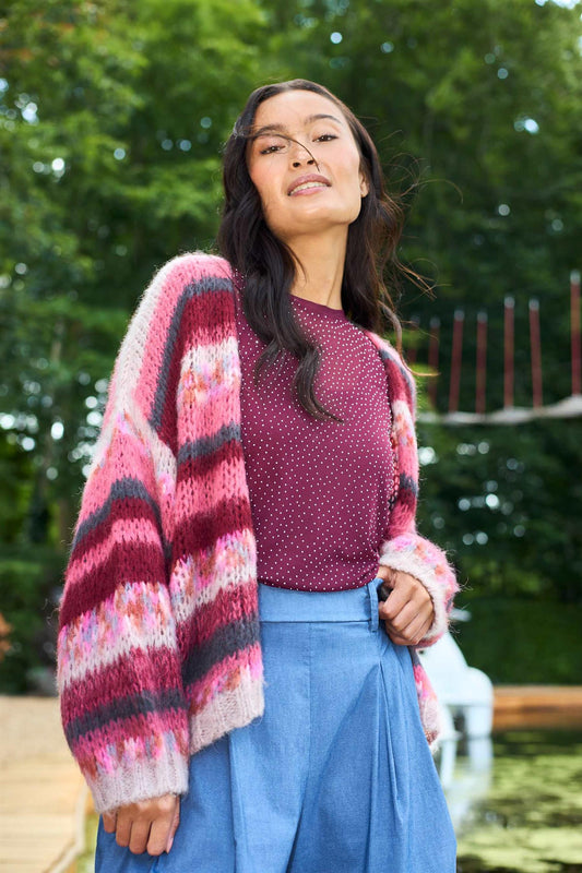 Black Colour BCfontana Multi Striped Cardigan Berry
