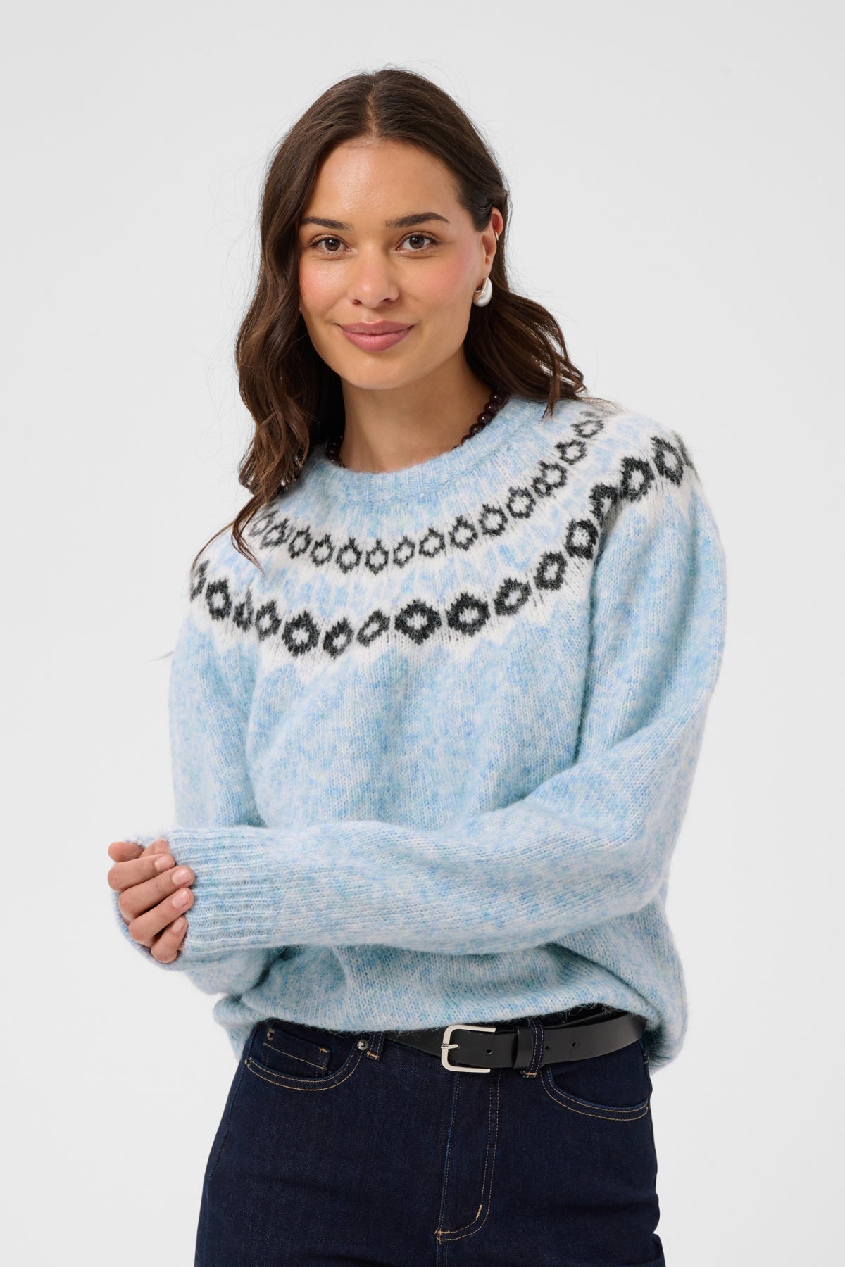 Kaffe KAberta Pullover Blue Melange/Grey/Chalk