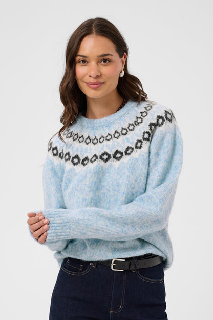 Kaffe KAberta Pullover Blue Melange/Grey/Chalk