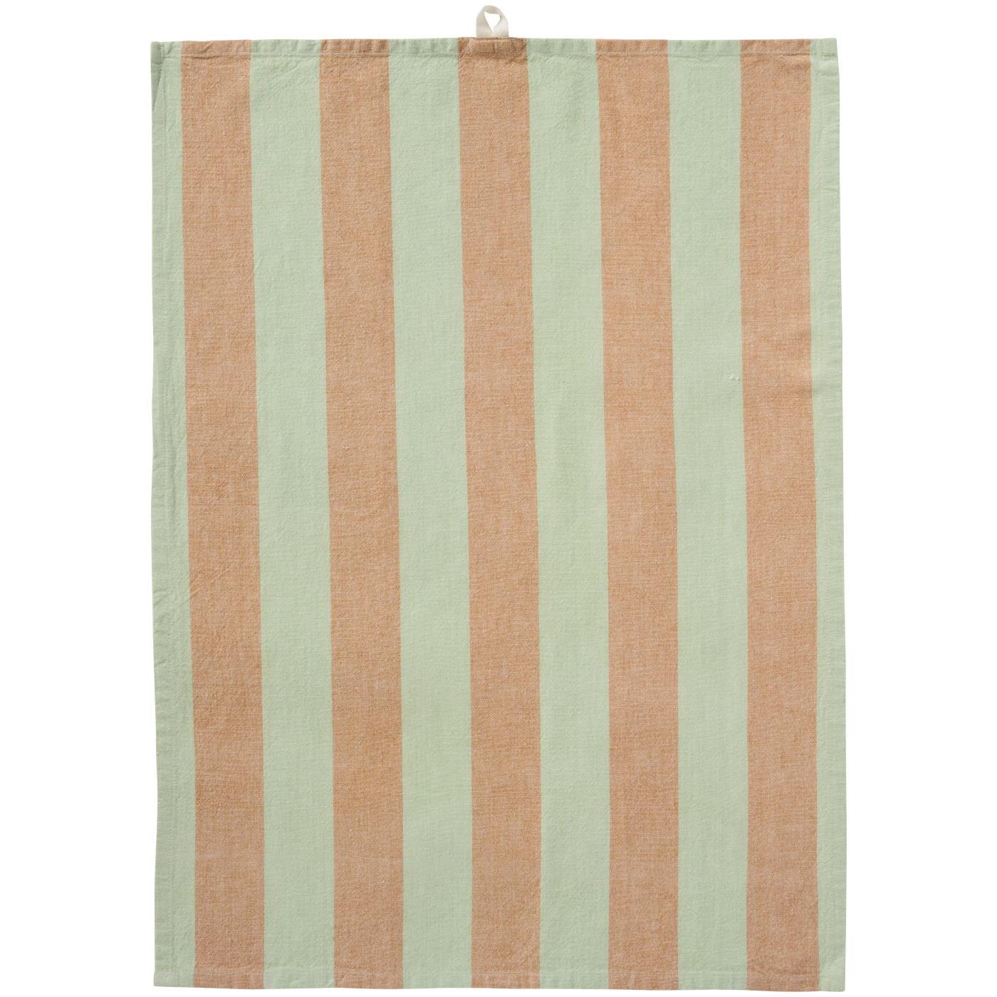 Ib Laursen Kjøkkenhåndkle Linus med lysegrønne og lysebrune brede striper