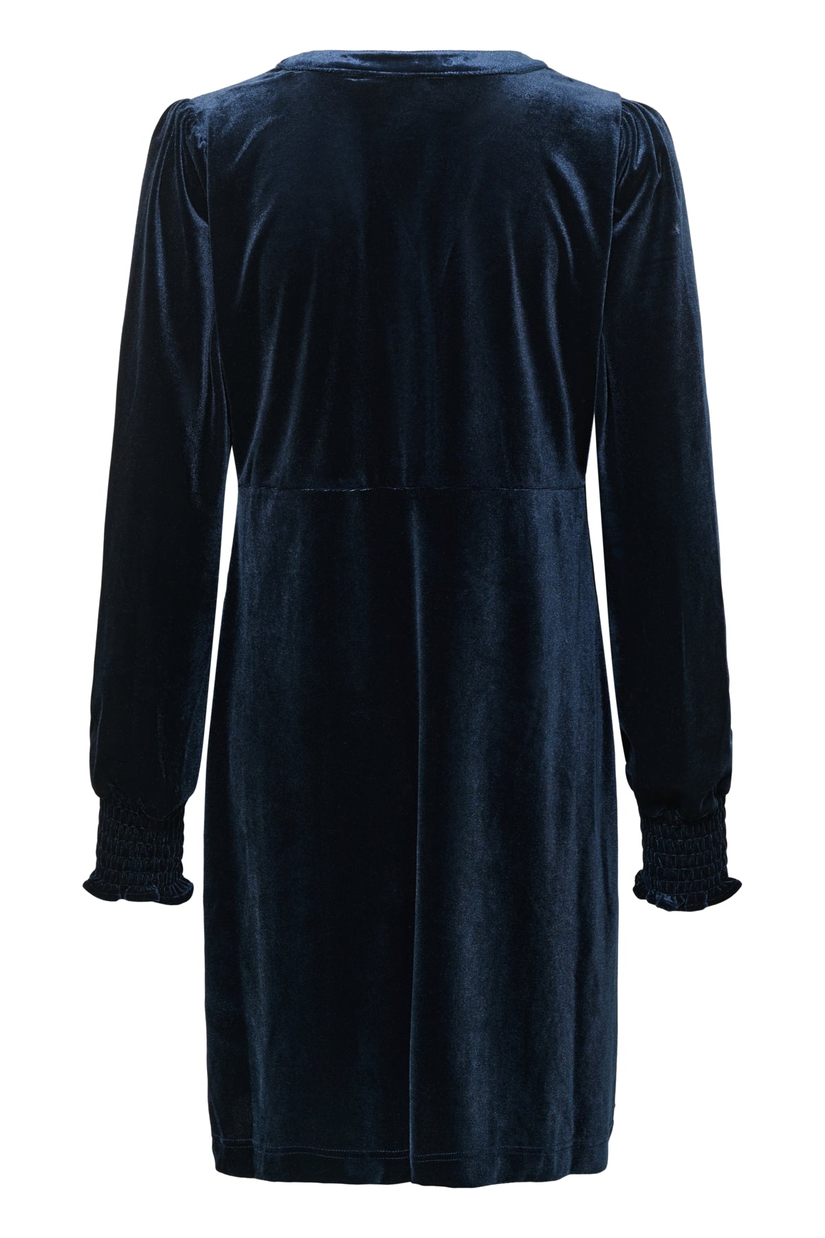Culture CUchananna Zoe Dress – Mørkeblå kjole med dekorative knapper og fløyelsfinish