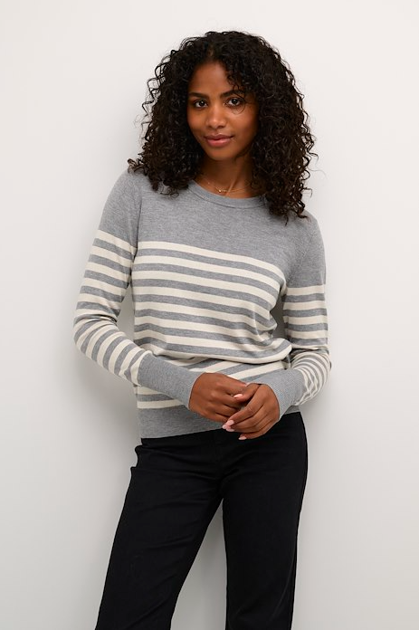 Kaffe Clothing KAlizza Striped Knit Pullover Grey Melange