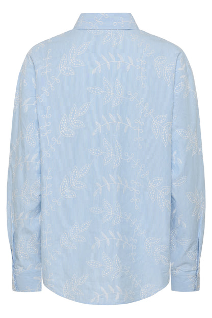 Kaffe Clothing KAmarlee Shirt White Blue Embroidery Stripe