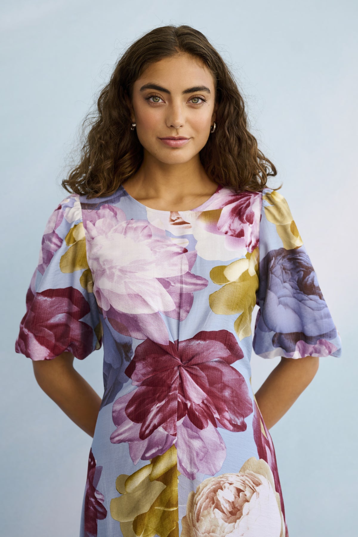 Culture CUmagna Greece Long Dress Blue/Pink/Yellow Flower