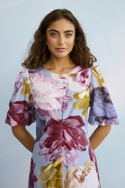 Culture CUmagna Greece Long Dress Blue/Pink/Yellow Flower