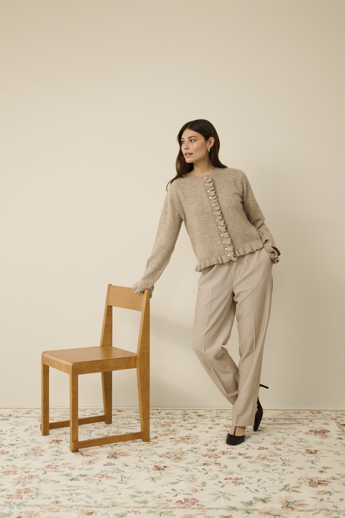 Culture CUjulietta Frill Cardigan Dune Melange