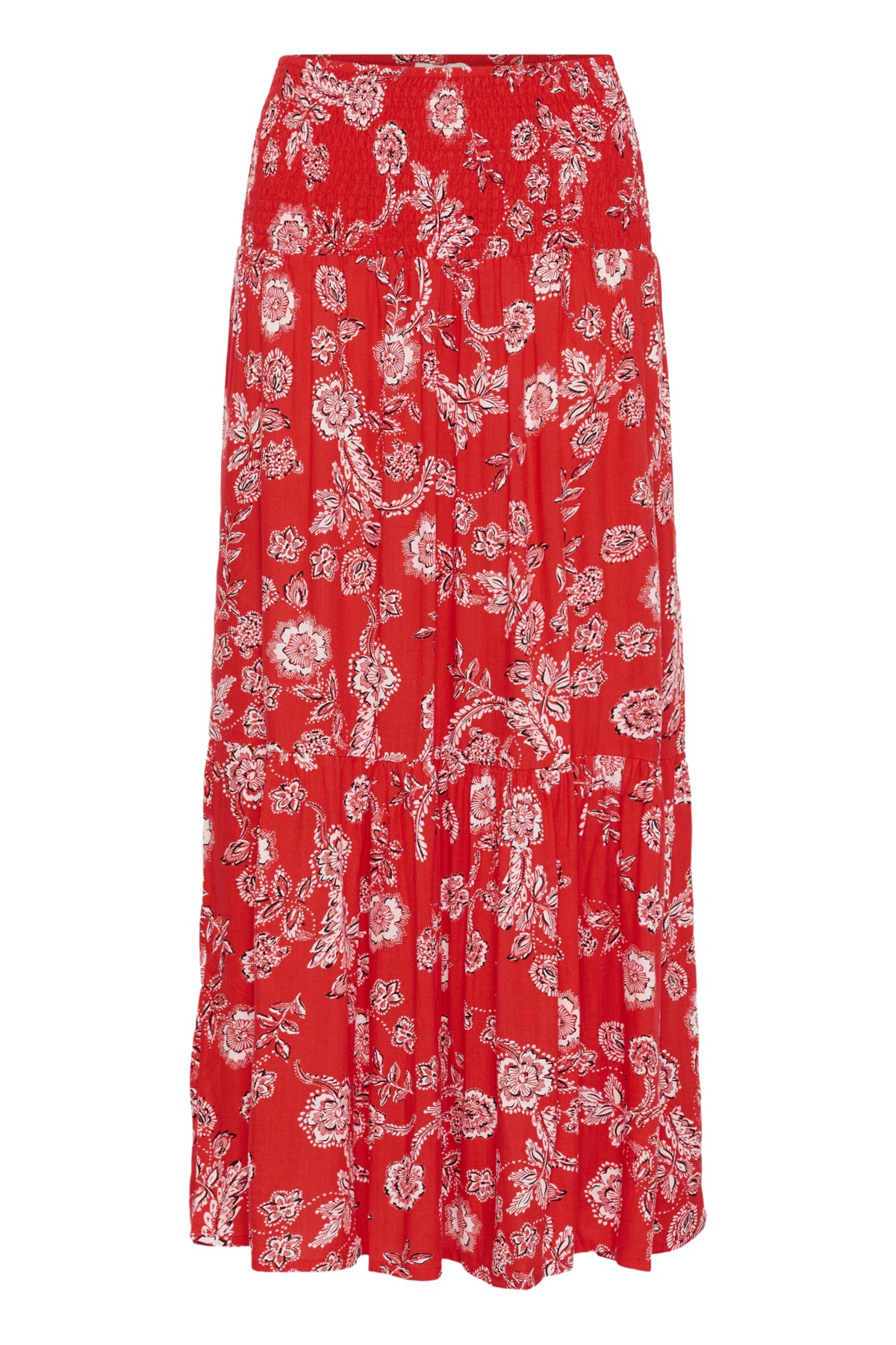 Kaffe KAmaxi Smock Skirt – Rødt blomstrete maxiskjørt med strikk i livet