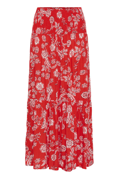 Kaffe KAmaxi Smock Skirt – Rødt blomstrete maxiskjørt med strikk i livet