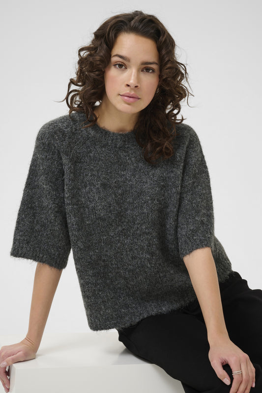 Kaffe Clothing KAemilie Cropped Knit Pullover Dark Grey Melange