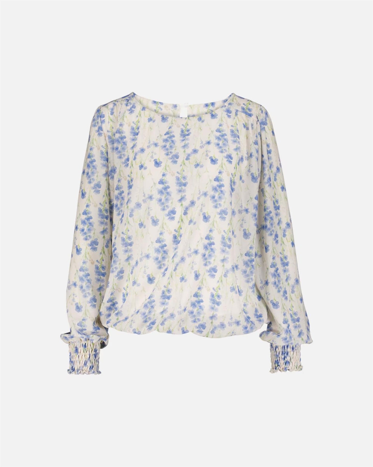 Floyd Bluse Marita Gadi – Offwhite bluse med lyseblått blomsterprint