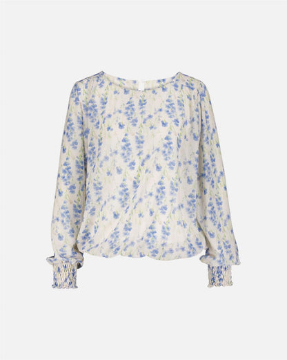 Floyd Bluse Marita Gadi – Offwhite bluse med lyseblått blomsterprint