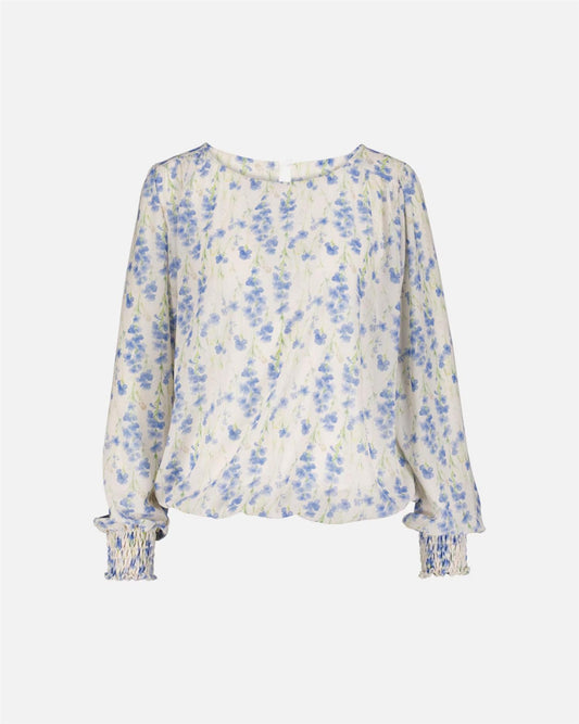 Floyd Bluse Marita Gadi – Offwhite bluse med lyseblått blomsterprint
