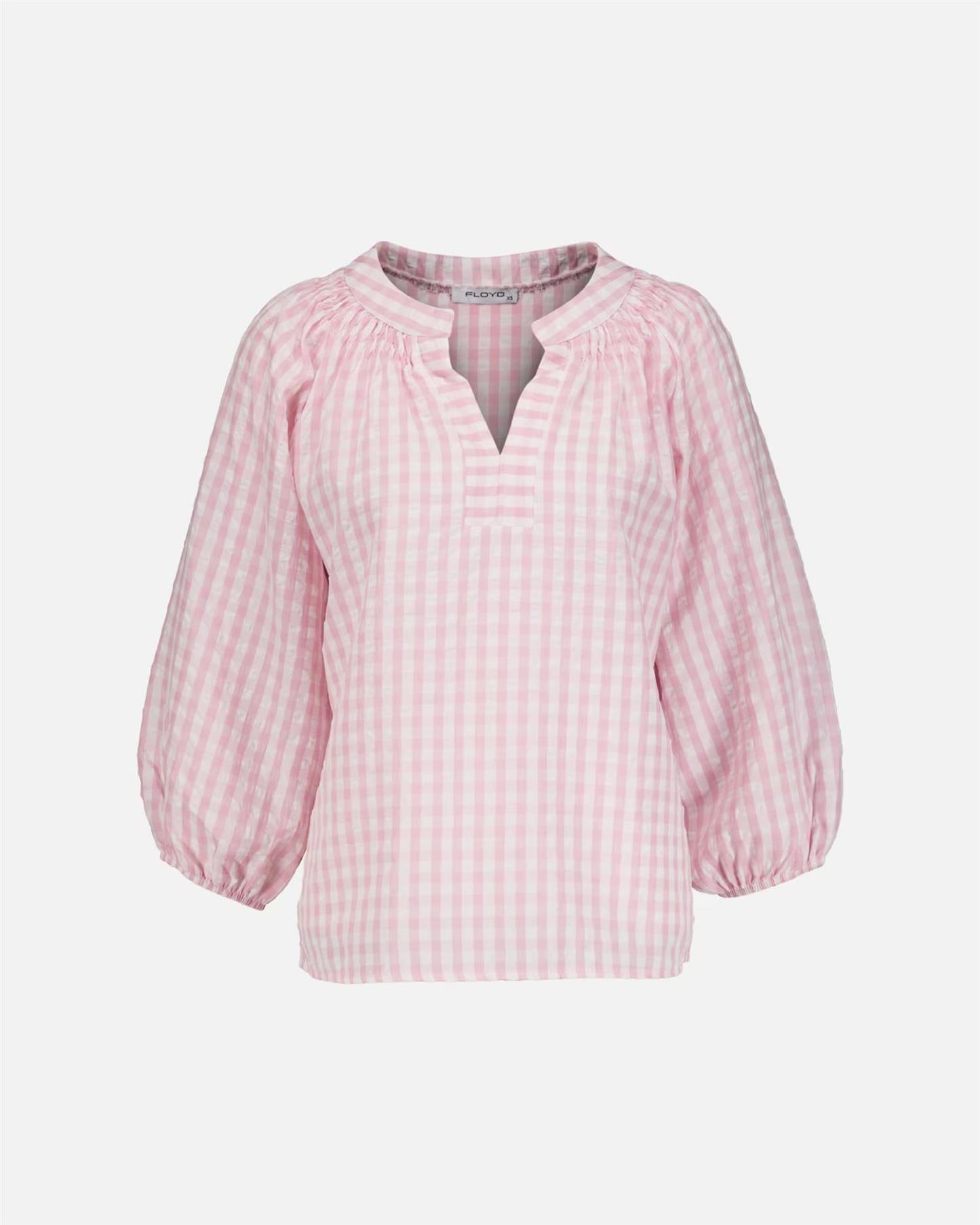 Floyd Akara Check – Rosa rutete bluse med smockdetaljer