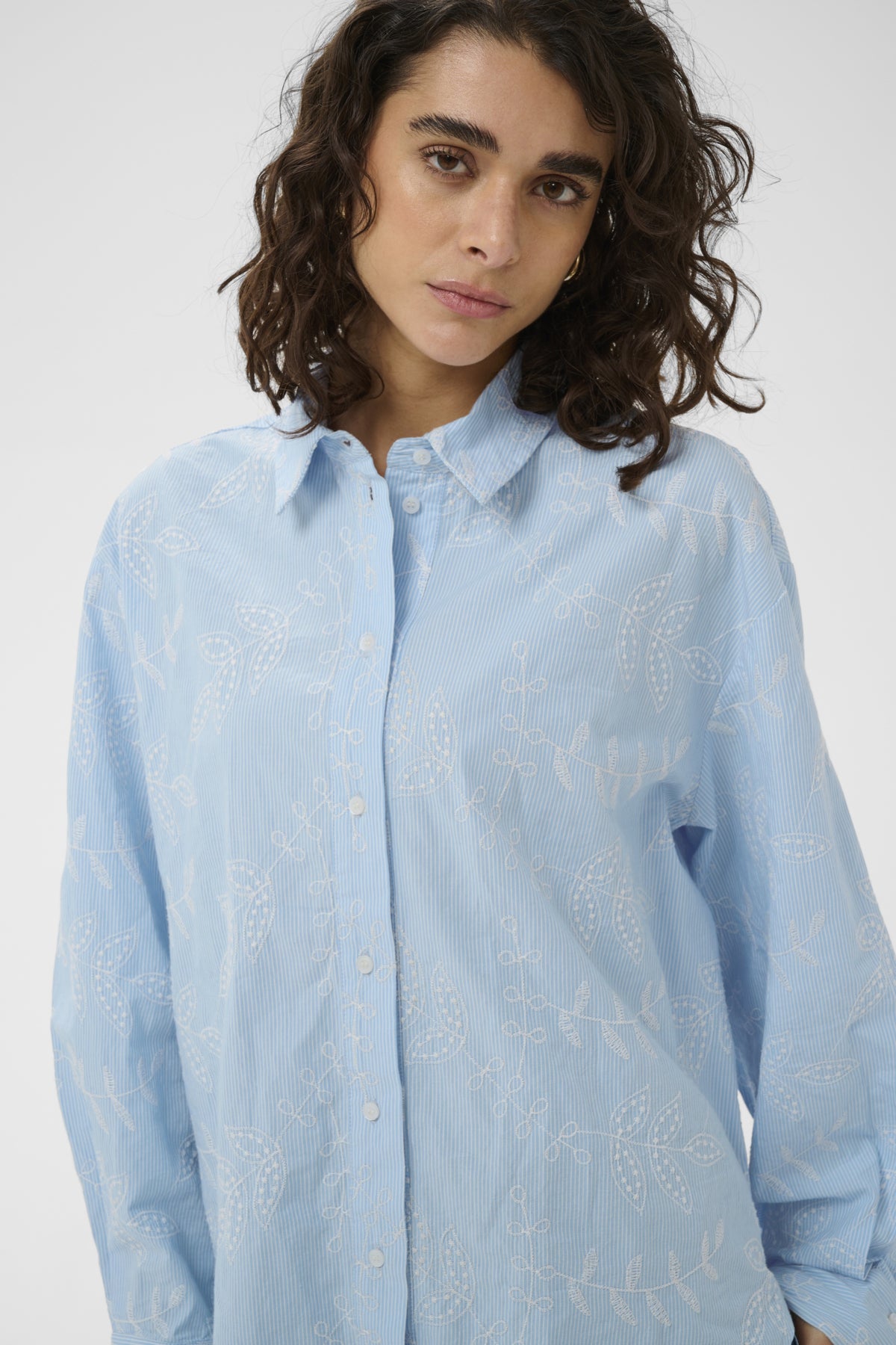 Kaffe Clothing KAmarlee Shirt White Blue Embroidery Stripe
