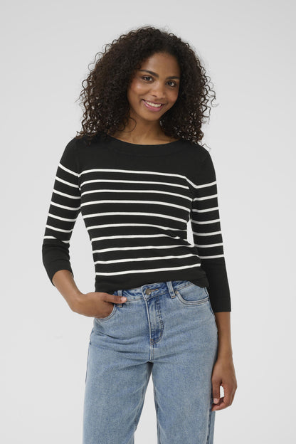 Kaffe Clothing KAlizza Boatneck Pullover Feather Black/Chalk Stripes