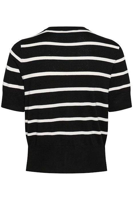 Kaffe Clothing KAlizza Short Sleeve Cardigan Black/Chalk Striped