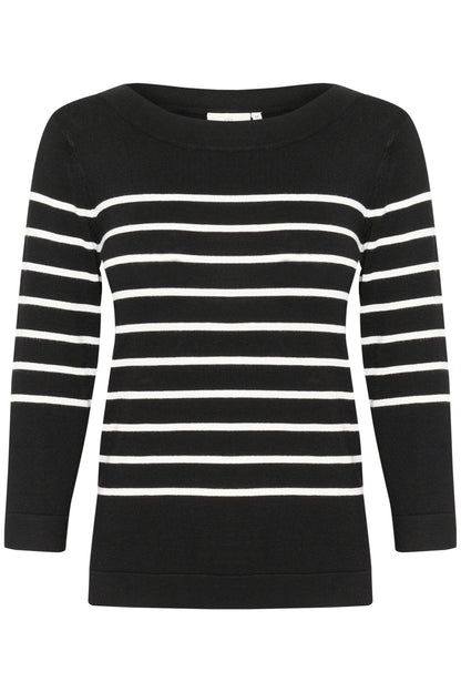 Kaffe Clothing KAlizza Boatneck Pullover Feather Black/Chalk Stripes