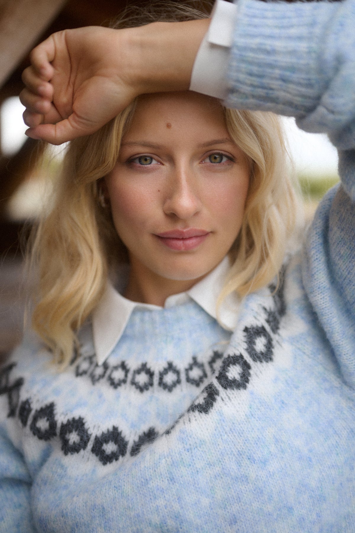 Kaffe KAberta Pullover Blue Melange/Grey/Chalk