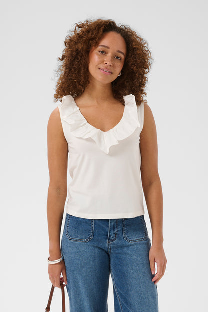 Kaffe KAdidde Flounce Top – Hvit singlet med volanger
