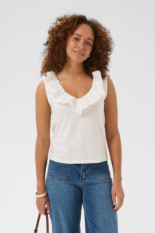 Kaffe KAdidde Flounce Top – Hvit singlet med volanger