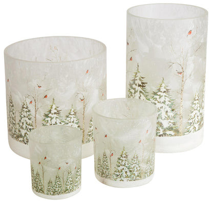 Lysglass Frostet Skog M/Dompapp 15x15cm