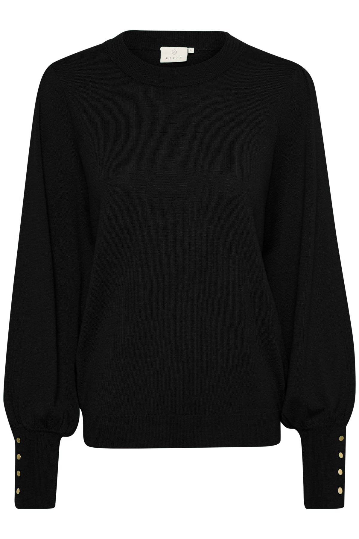 KAlizza Round Neck Knit Pullover Buttons Black