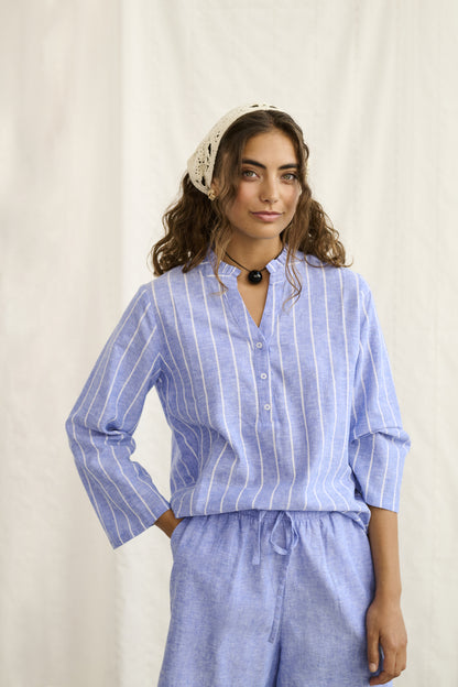 Culture CUarletty Blouse - Powder Blue/Gardenia Stripe