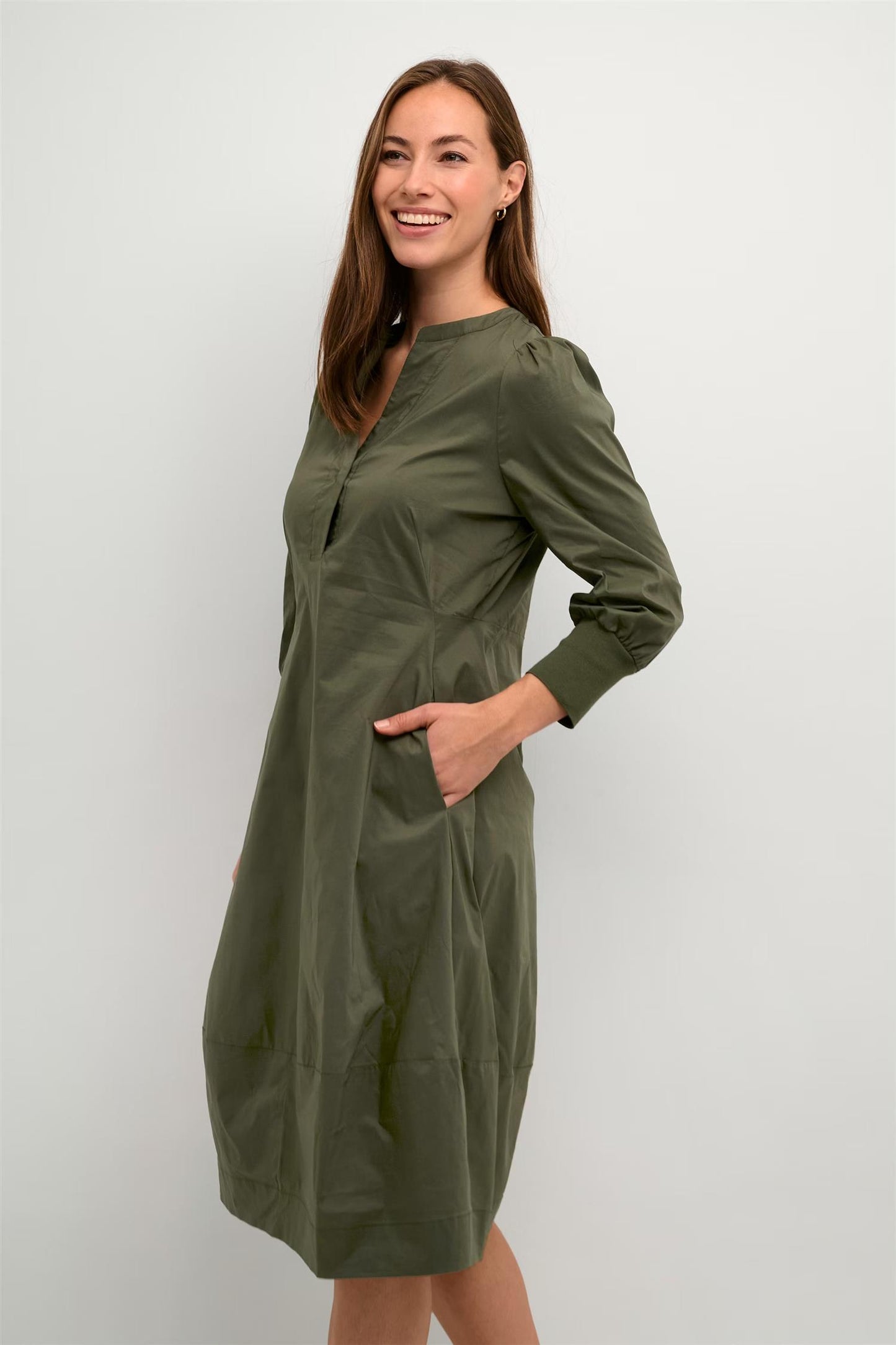 Culture CUantoinett 3/4 Sleeve Dress Burnt Olive