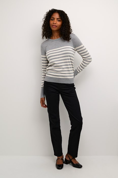 Kaffe Clothing KAlizza Striped Knit Pullover Grey Melange