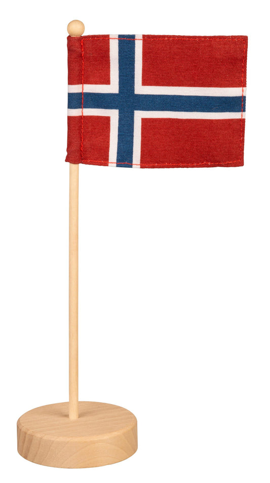 Bordflagg Norge H:25cm 10x7,2cm Fot/Base i tre Flagg 100 % bomull