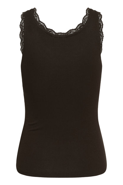 Kaffe KAomi – Mørkebrun singlet med blondedetaljer