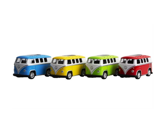 VW Klassisk buss California M/Pull-back, 4 Assorterte Modeller
