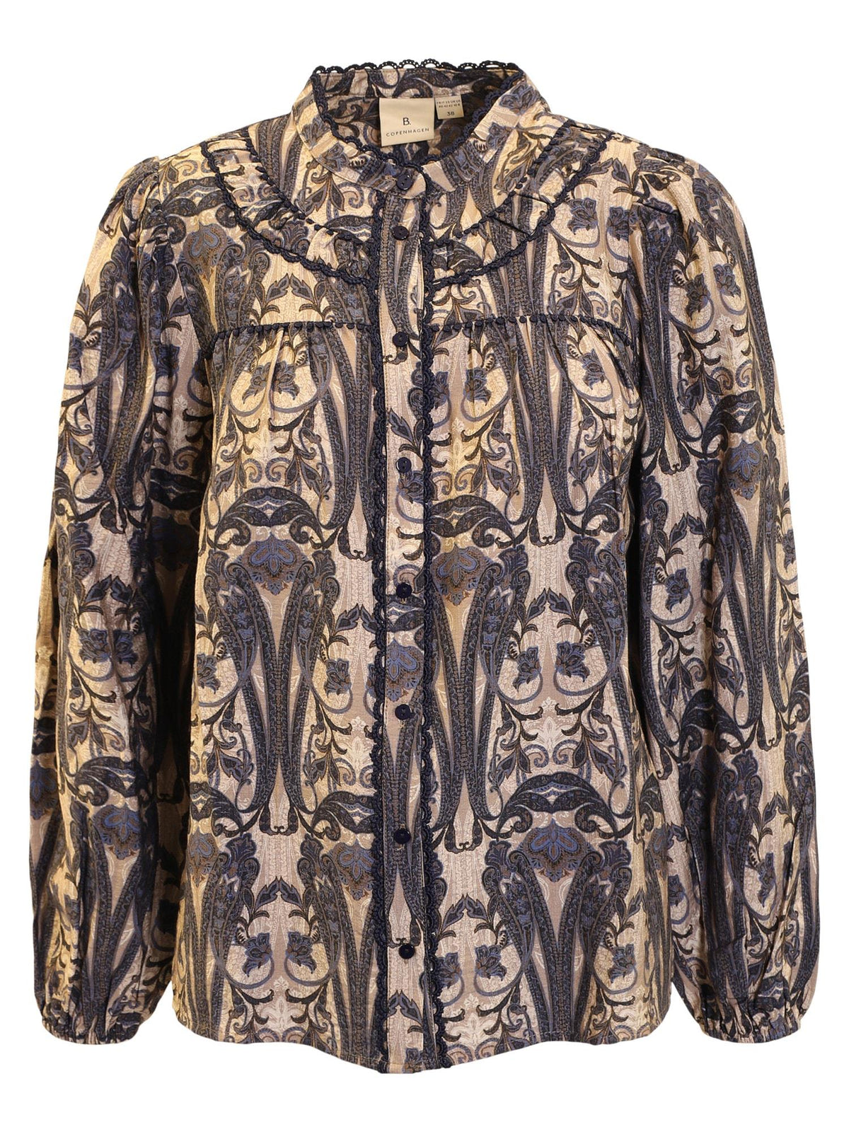 B. Copenhagen - Mønstret bluse med blondekanter