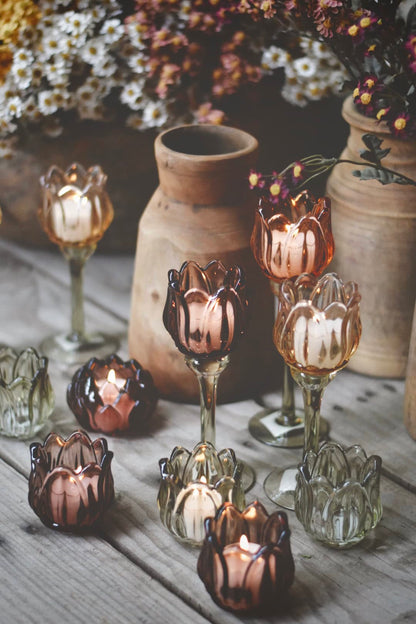 Trend Design Lysglass blomst h 18,5 cm grønt