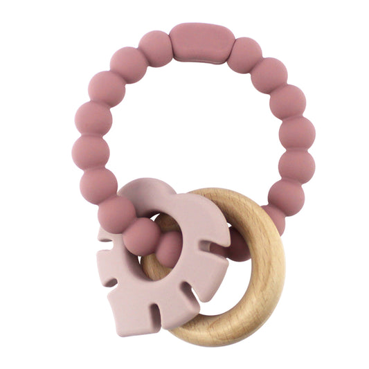 Biterangle i silikon og tre (rosa)