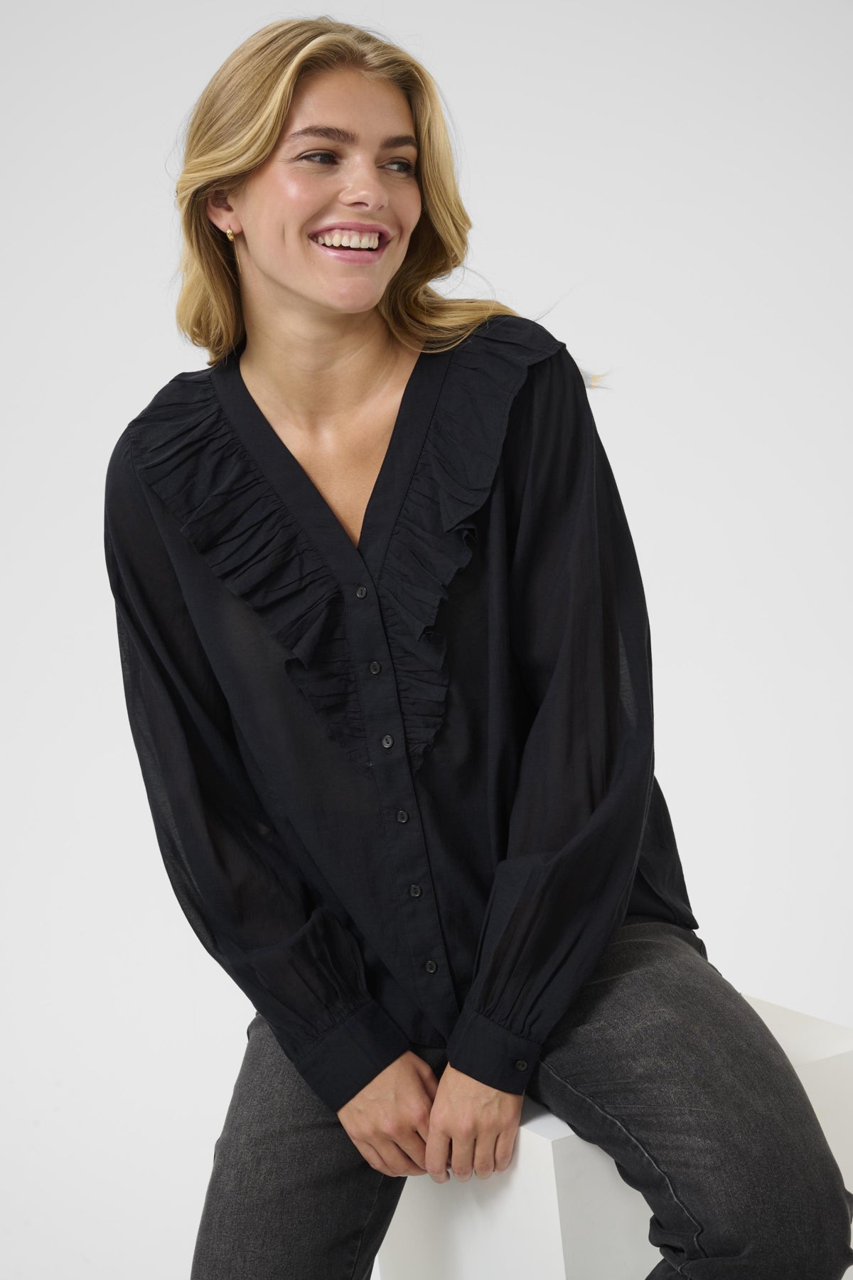 Kaffe Clothing KAlane Frill Blouse Black Deep